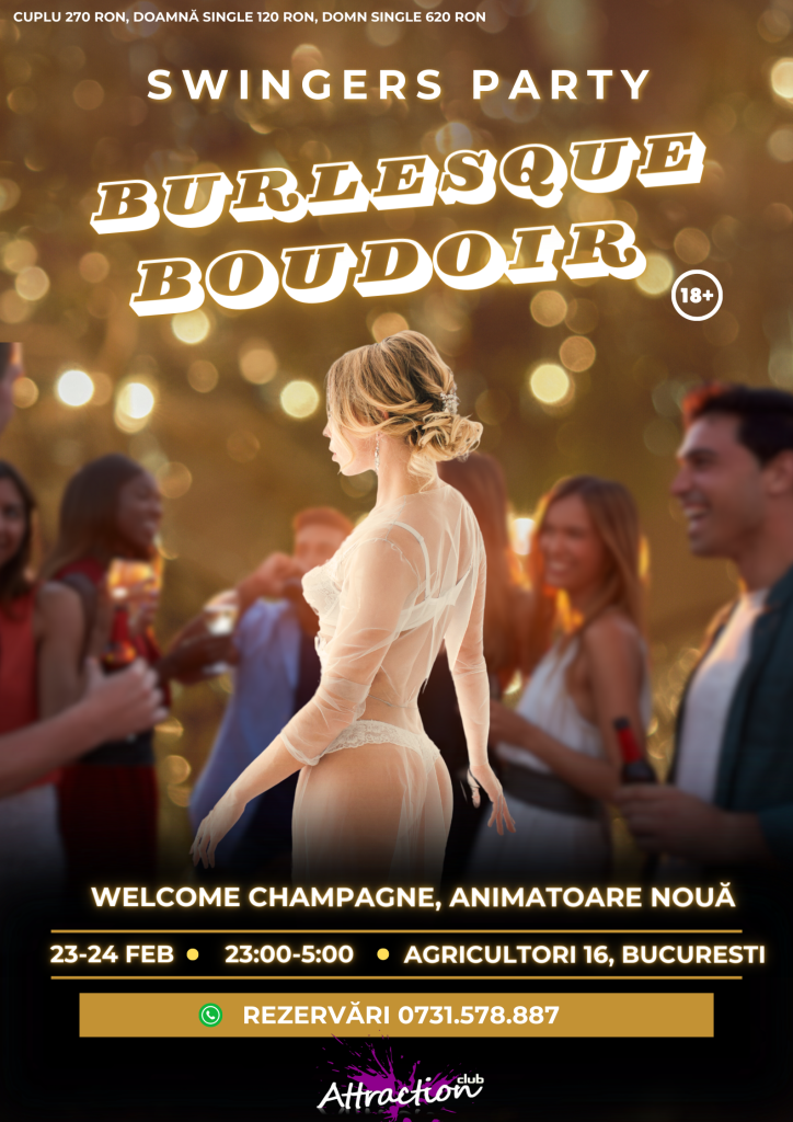 afiș descriptiv petrecere swingers party burlesque boudoir